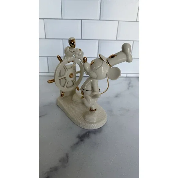 LENOX Disney Showcase Mickey Mouse Steamboat Willie Figurine 6"  White & Gold - Picture 3 of 8